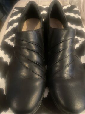 Clarks Black Leather Slip-On Loafers